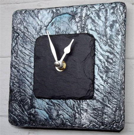 Smaller Silvery Blue Square Slate Wall Time Piece