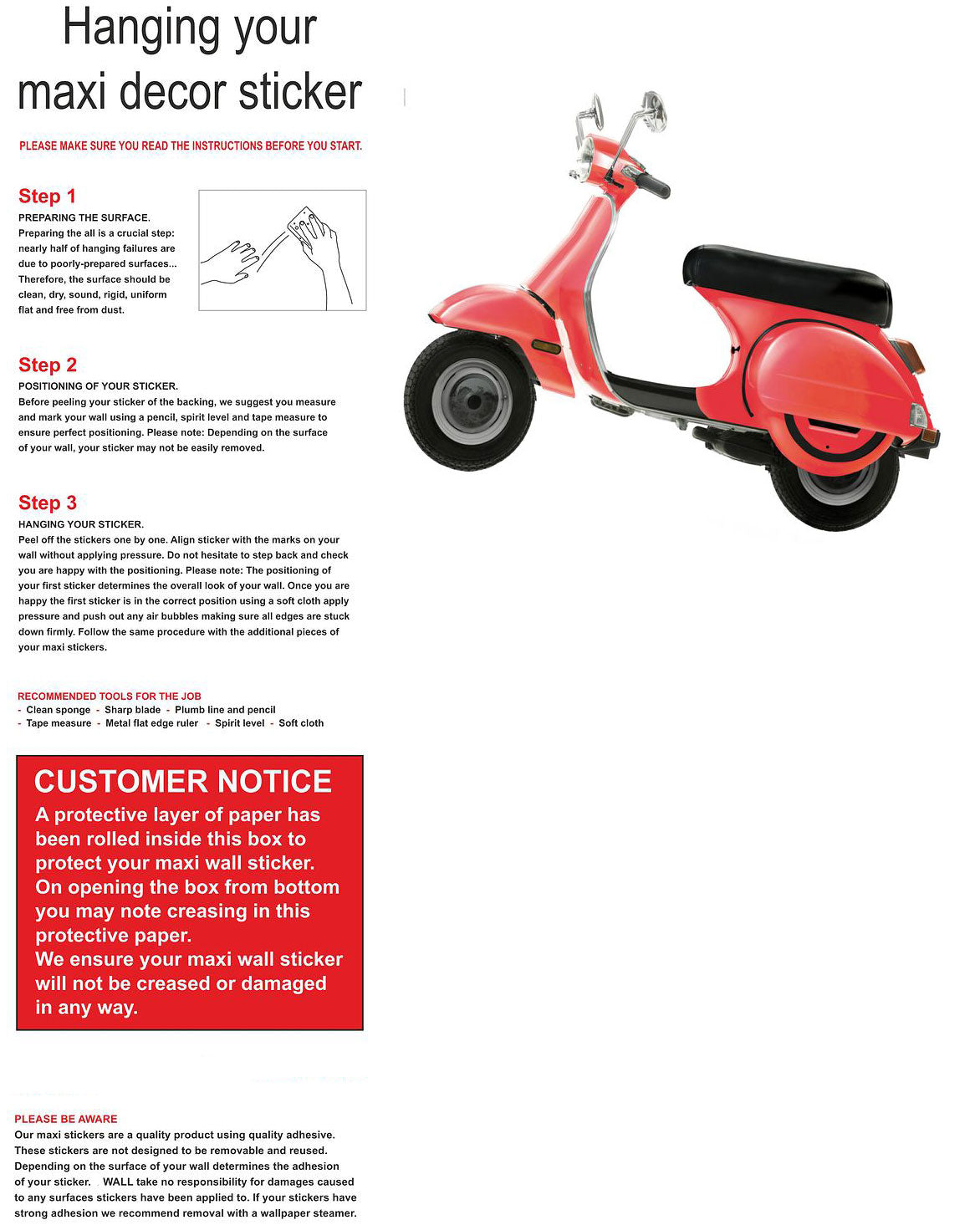 Extra Large Red Lambretta Wall Sticker - Sale