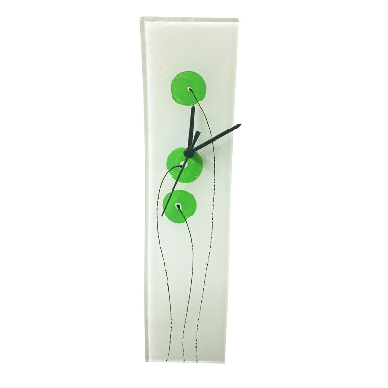 Abstract Green Flower Glass Wall Clock