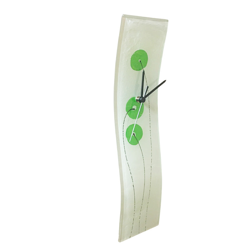 Abstract Green Flower Glass Wall Clock