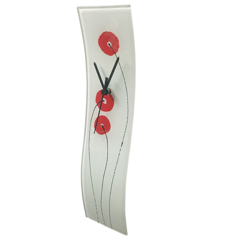 Red Flower Curvaceous Glass Wall Clock