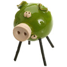 Handmade Ceramic Green Piglet Sculpture with Iron Legs
