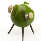 Handmade Ceramic Green Piglet Sculpture with Iron Legs