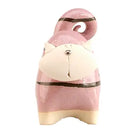 Handmade Ceramic Pink Chunky Cat Figurine with Swirled Tail