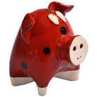 Handcrafted Ceramic Chubby Pig Sculpture in Red with Black Spots