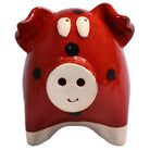 Handcrafted Ceramic Chubby Pig Sculpture in Red with Black Spots