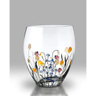 Artisan Curved Glass Vase with Hand-Painted Blue and Yellow Meadow Flowers