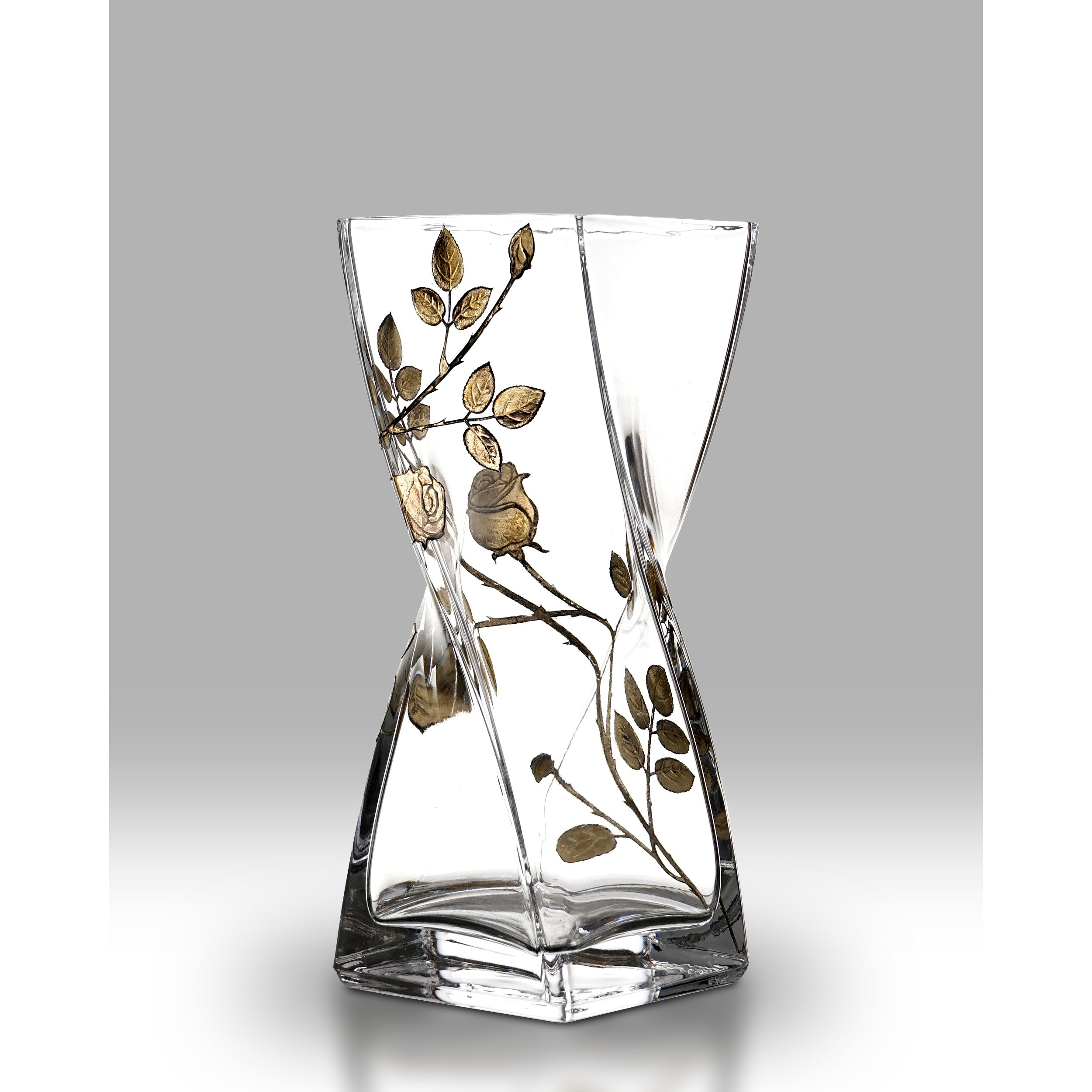 Elegant Forever Gold Rose Design Twist Glass Vase