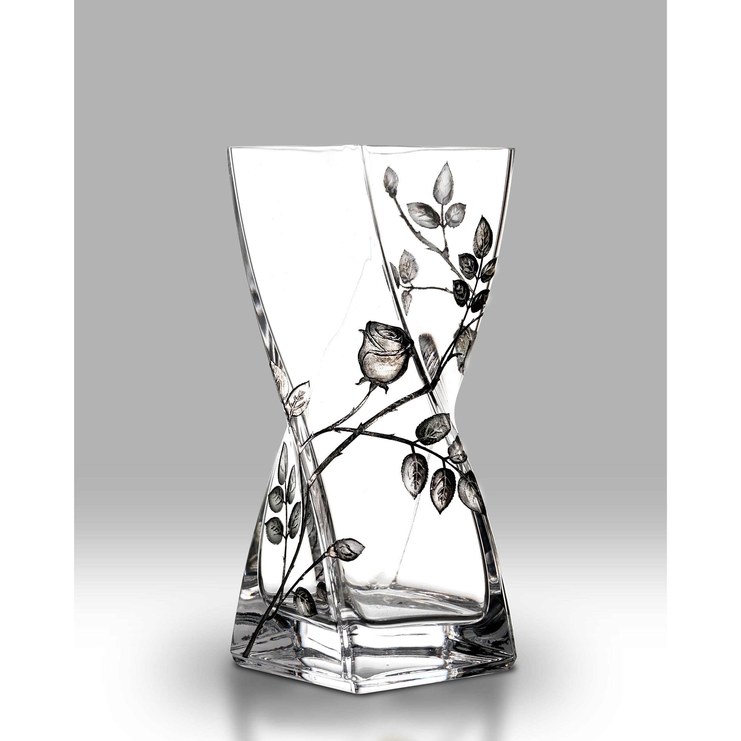 Forever Silver Rose Design Twist Glass Vase