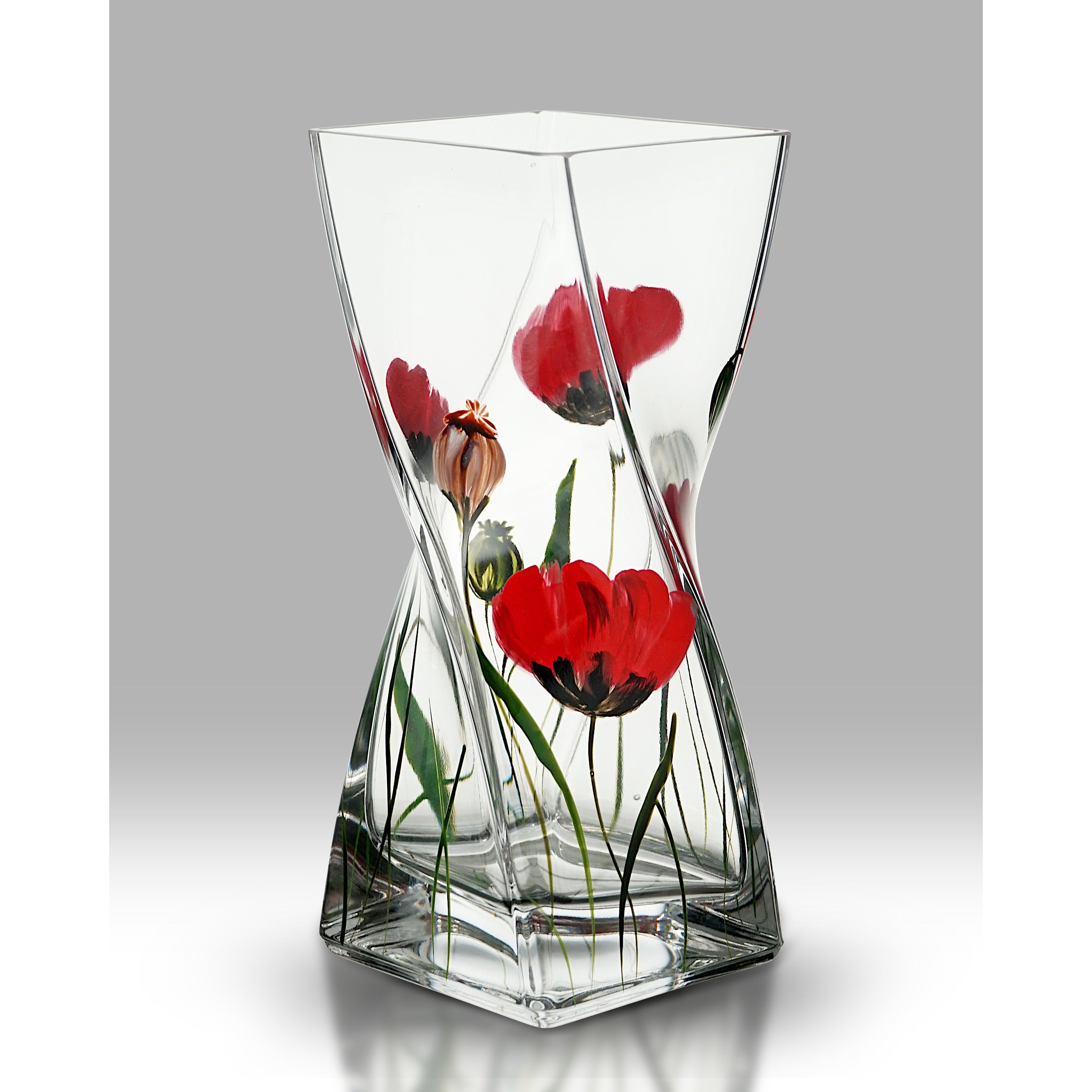 Eye Catching Wild Poppy Design Twist Glass Vase