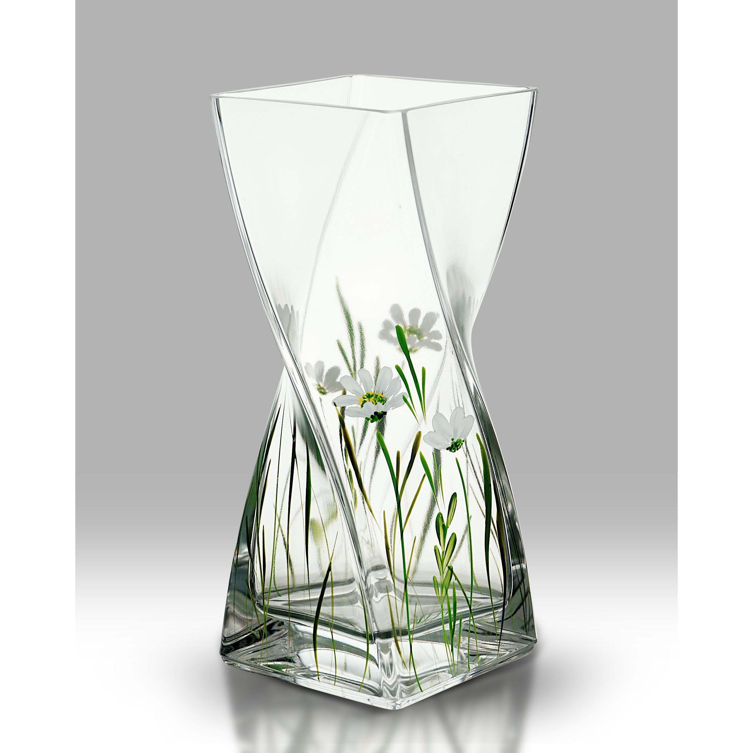 Stunning Daisy Pastures Design Twist Glass Vase