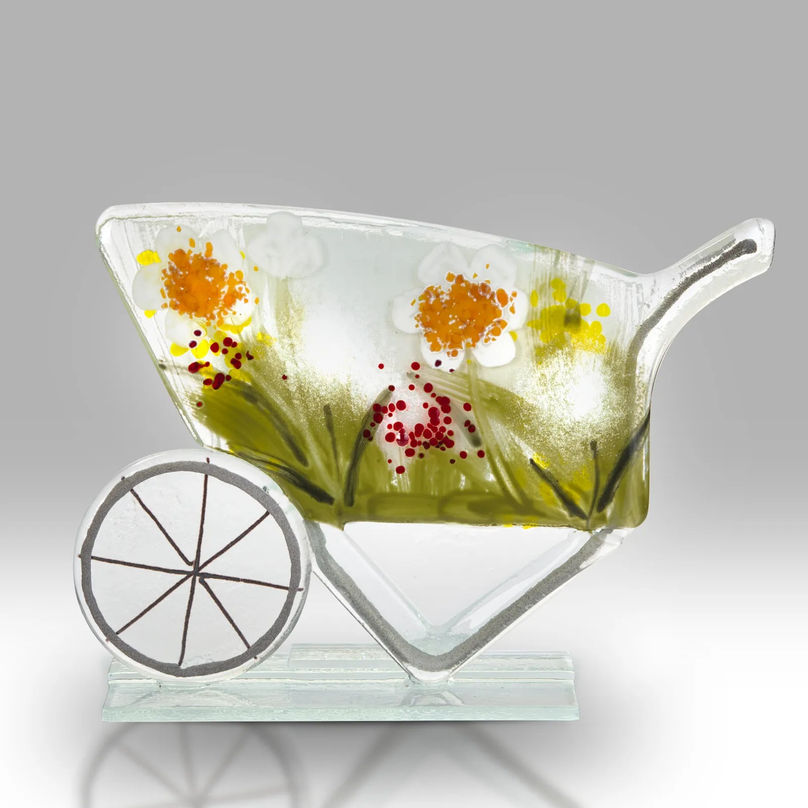 Fun Fused Glass Wheelbarrow With Flowers