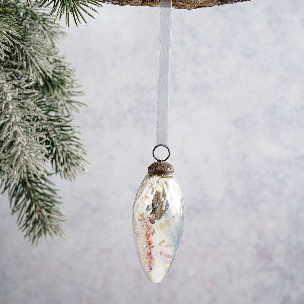 Silver Lustre Conical Handmade Glass Christmas Tree Decoration