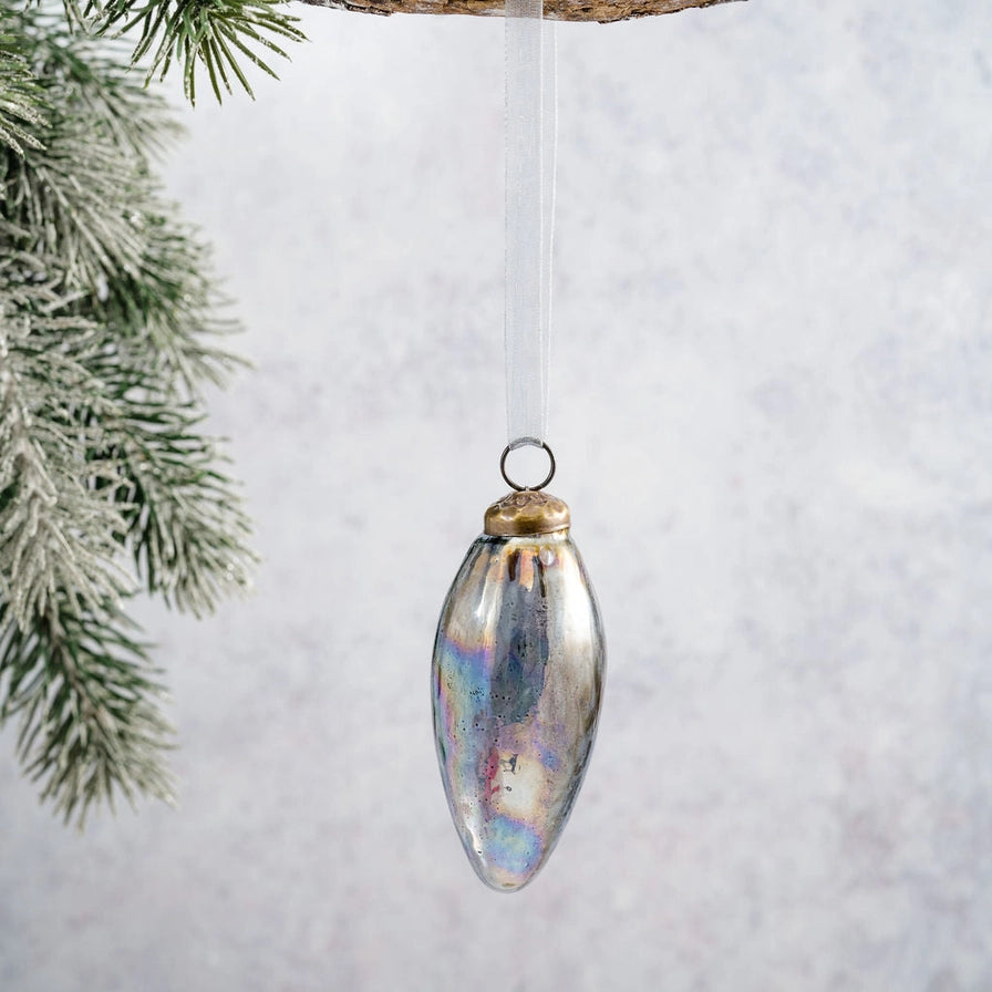 2" Slate Luster Conical Glass Christmas Tree Decor