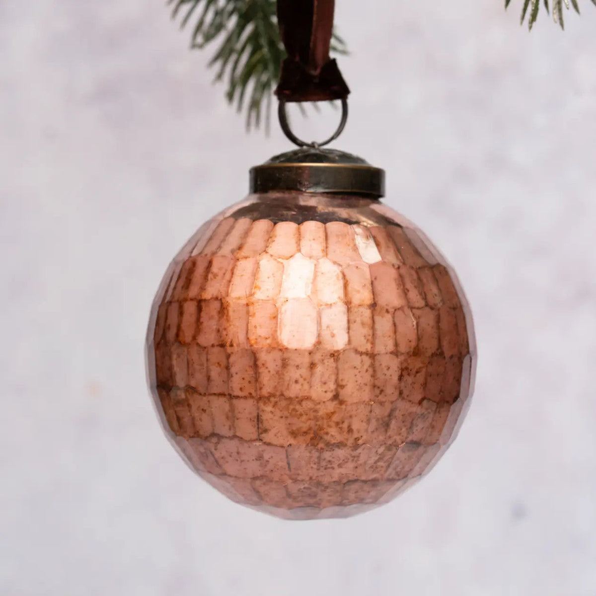 Copper Gold Flush Cut Handmade Glass Christmas Bauble