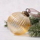 3" Gold Rainbow Glass Ribbed Ball Tree Ornament