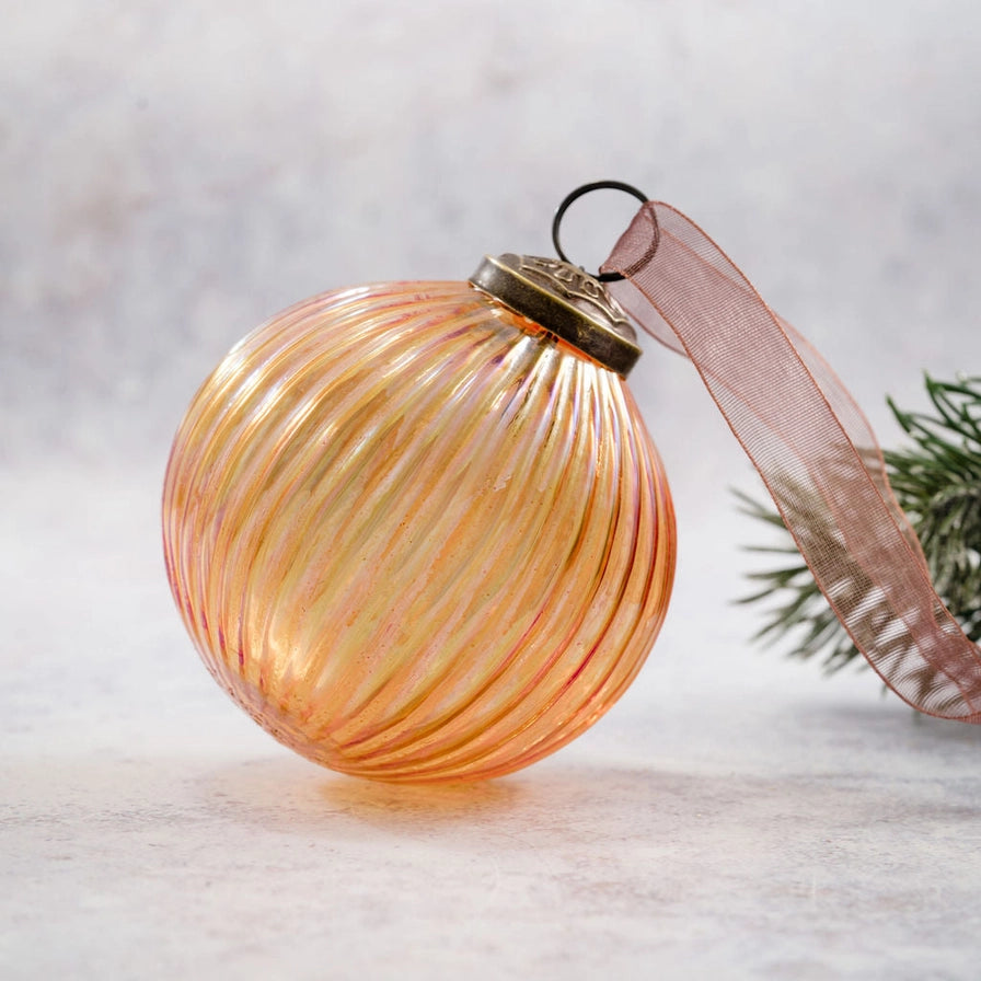 3" Honey Rainbow Ribbed Glass Ball Tree Decoration