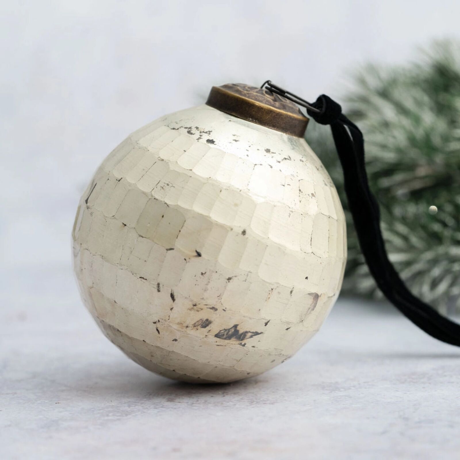 Frosted White Faceted Glass Christmas Bauble