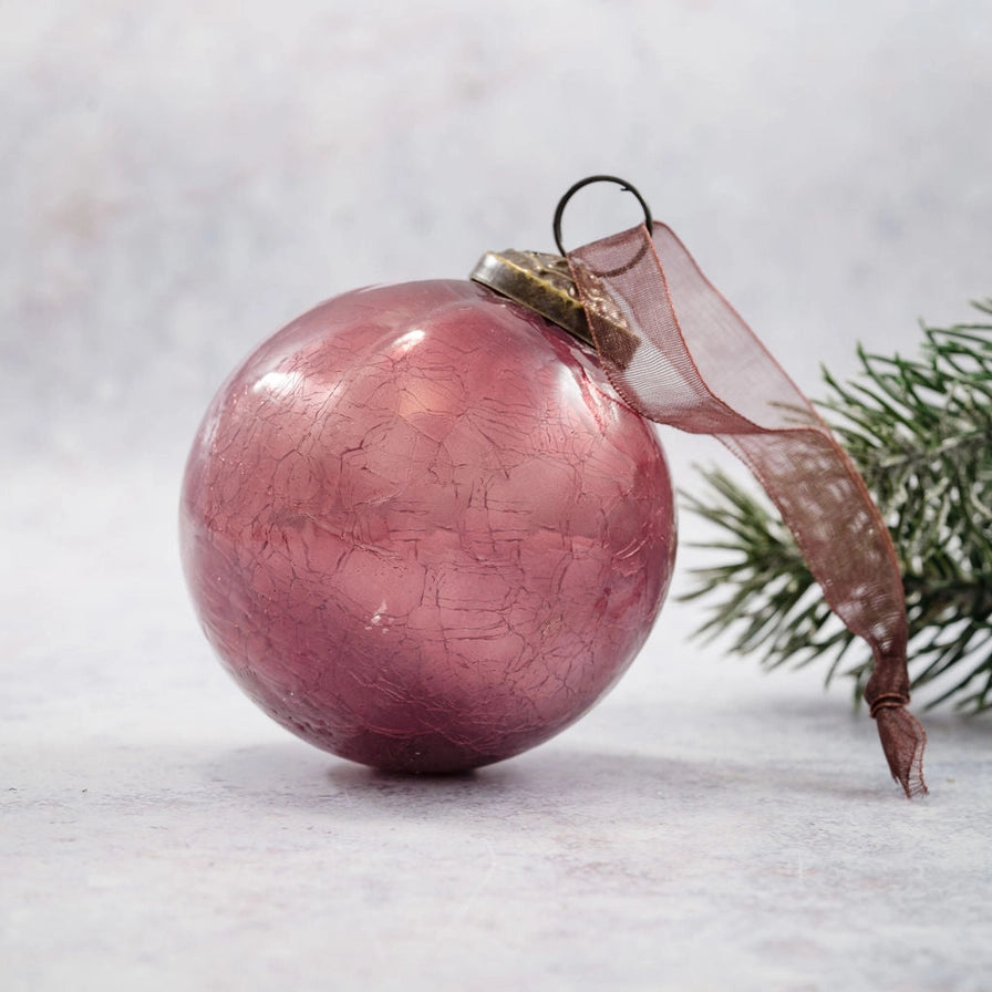 3" Mauve Crackle Glass Christmas Tree Bauble