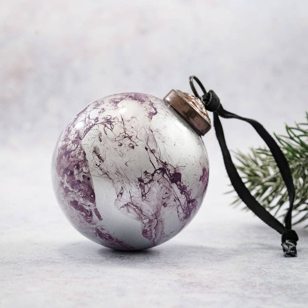 Mauve Marble Handmade Glass Christmas Tree Bauble