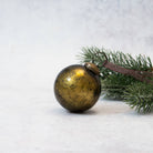 Olive Green Crackle Handmade Glass Christmas Bauble