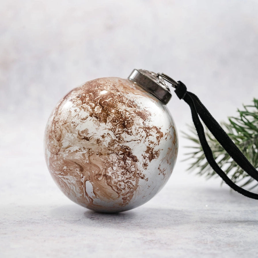 3" Oxblood Red Marble Glass Hanging Bauble