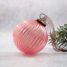 3" Peach Rainbow Ribbed Glass Ball Tree Hanging