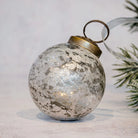 3" Large Silver Antique Foil Glass Christmas Bauble