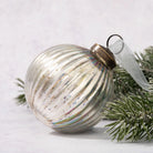 3" Large Silver Rainbow Glass Ribbed Ball Tree Decoration