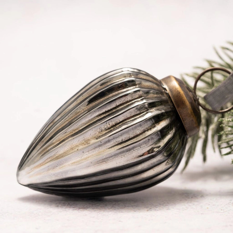 3" Large Slate Ribbed Glass Pinecone Christmas Ornament