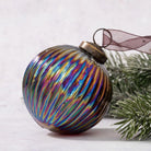 3" Large Wine Rainbow Glass Ribbed Ball Christmas Hanging