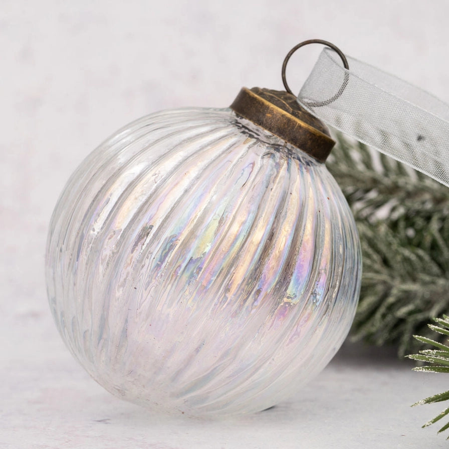 4" Extra Large Clear Rainbow Glass Ribbed Ball Hanging