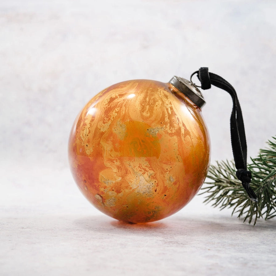 4" Copper Marble Glass Christmas Bauble