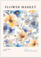 Accra Bloom – Watercolour Floral Art Print in Soft Blues and Golds