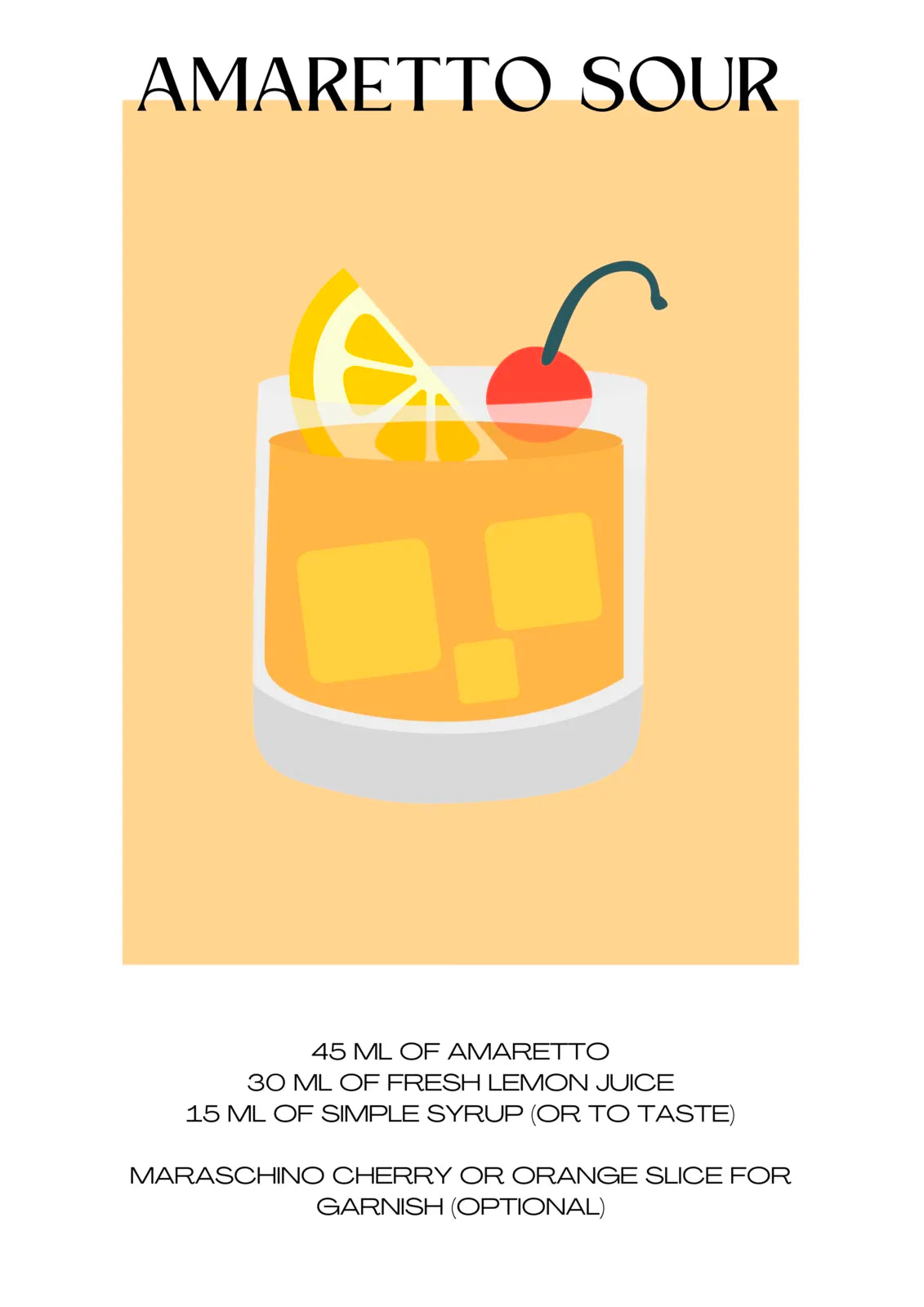 Amaretto Sour Cocktail Art Print – Retro Bar Decor 1