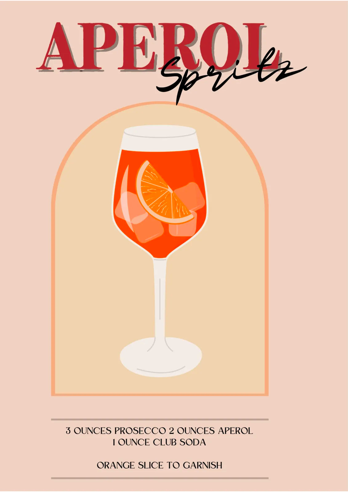 Aperol Spritz Cocktail Art Print – Retro Pink Decor 3