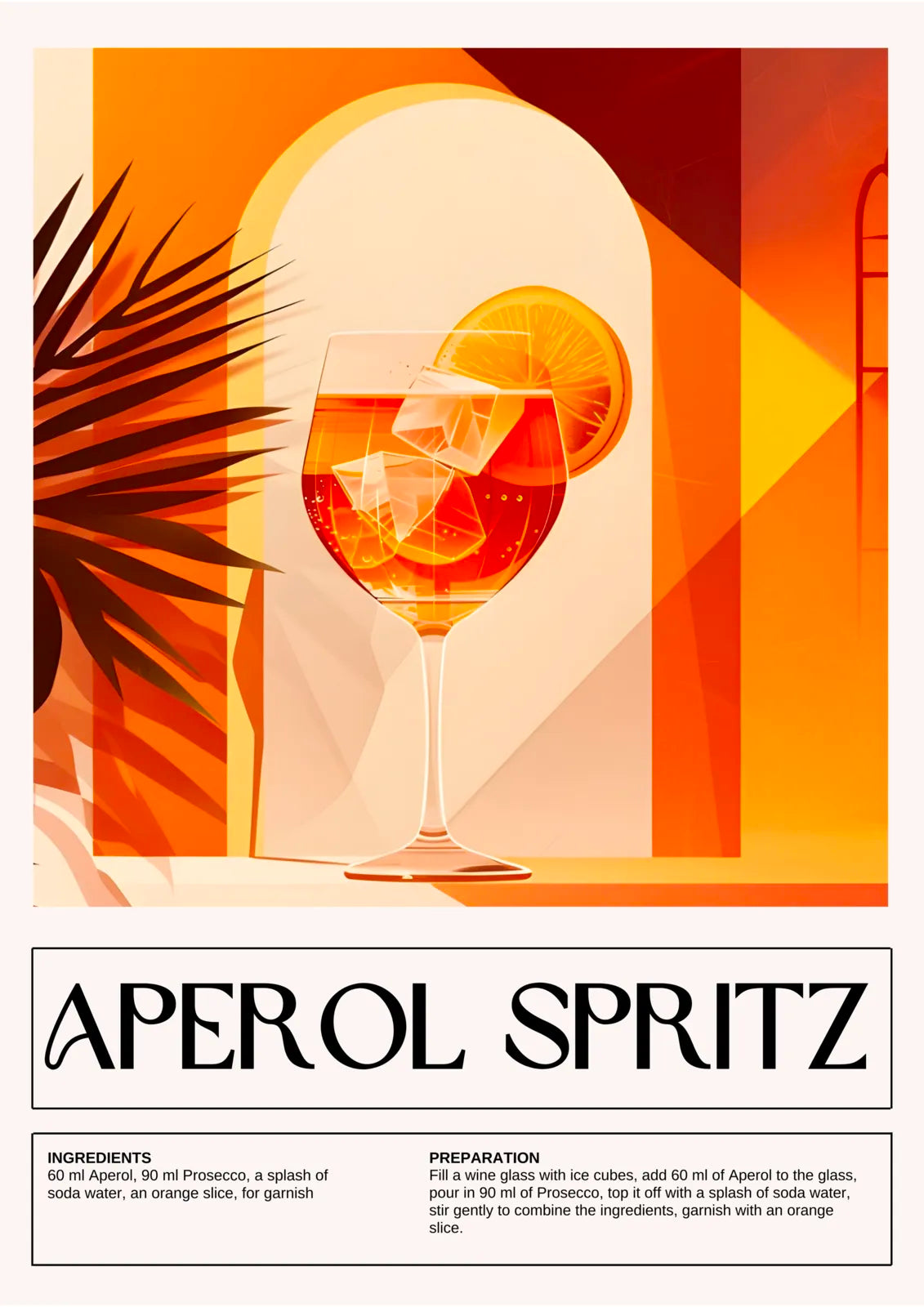 Aperol Spritz Cocktail Art Print – Vintage Recipe Decor 3