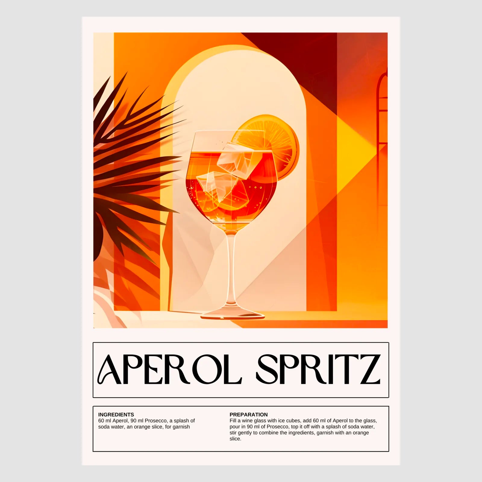 Aperol Spritz Cocktail Art Print – Vintage Recipe Decor 1