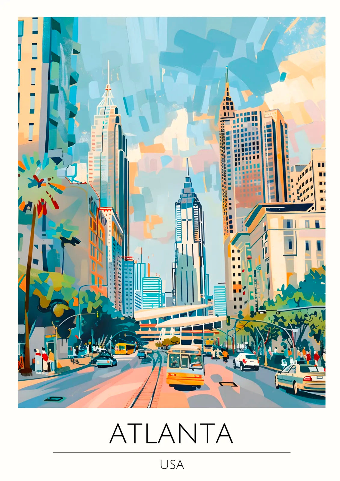 Downtown Atlanta Cityscape in Pastel Shades Art Print 3