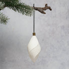 Ivory Bayani Ribbed Handmade Glass Christmas Ornament