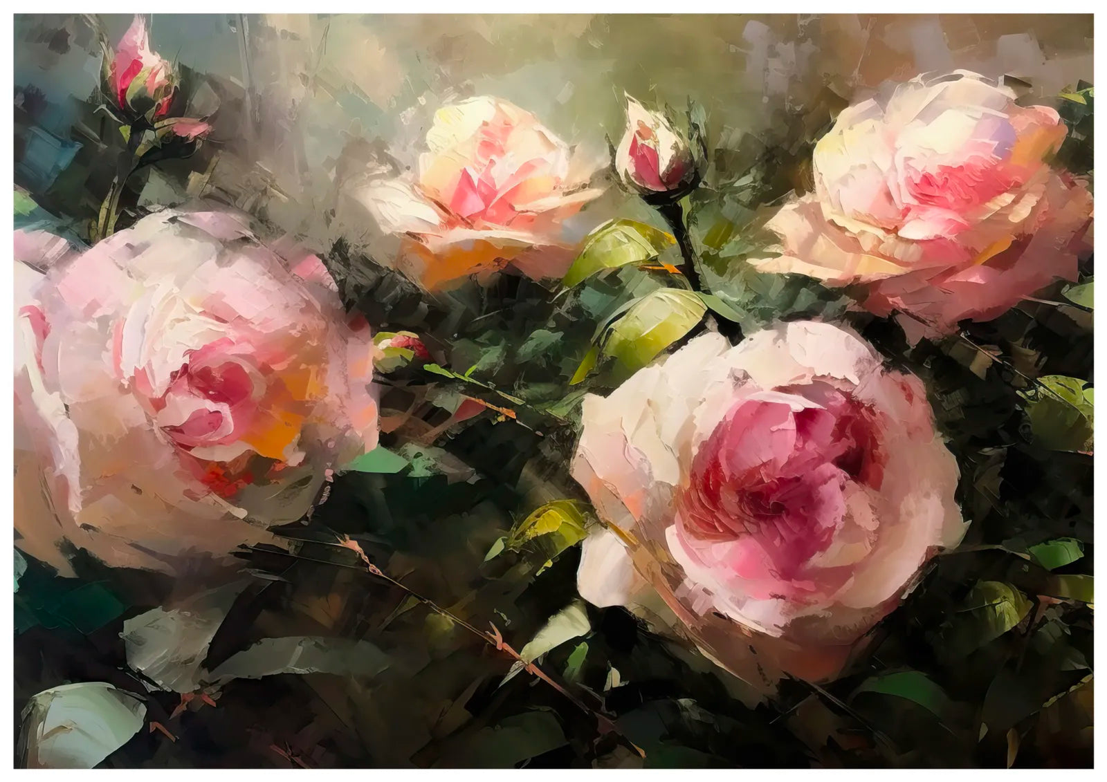 Vintage Pink Roses Art Print in Oil Style 3