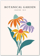 Vibrant Coneflower Trio Botanical Art Print – Echinacea in Modern Pop Colours