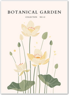 Golden Lotus Garden Art Print – Tranquil Floral Elegance in Soft Neutrals