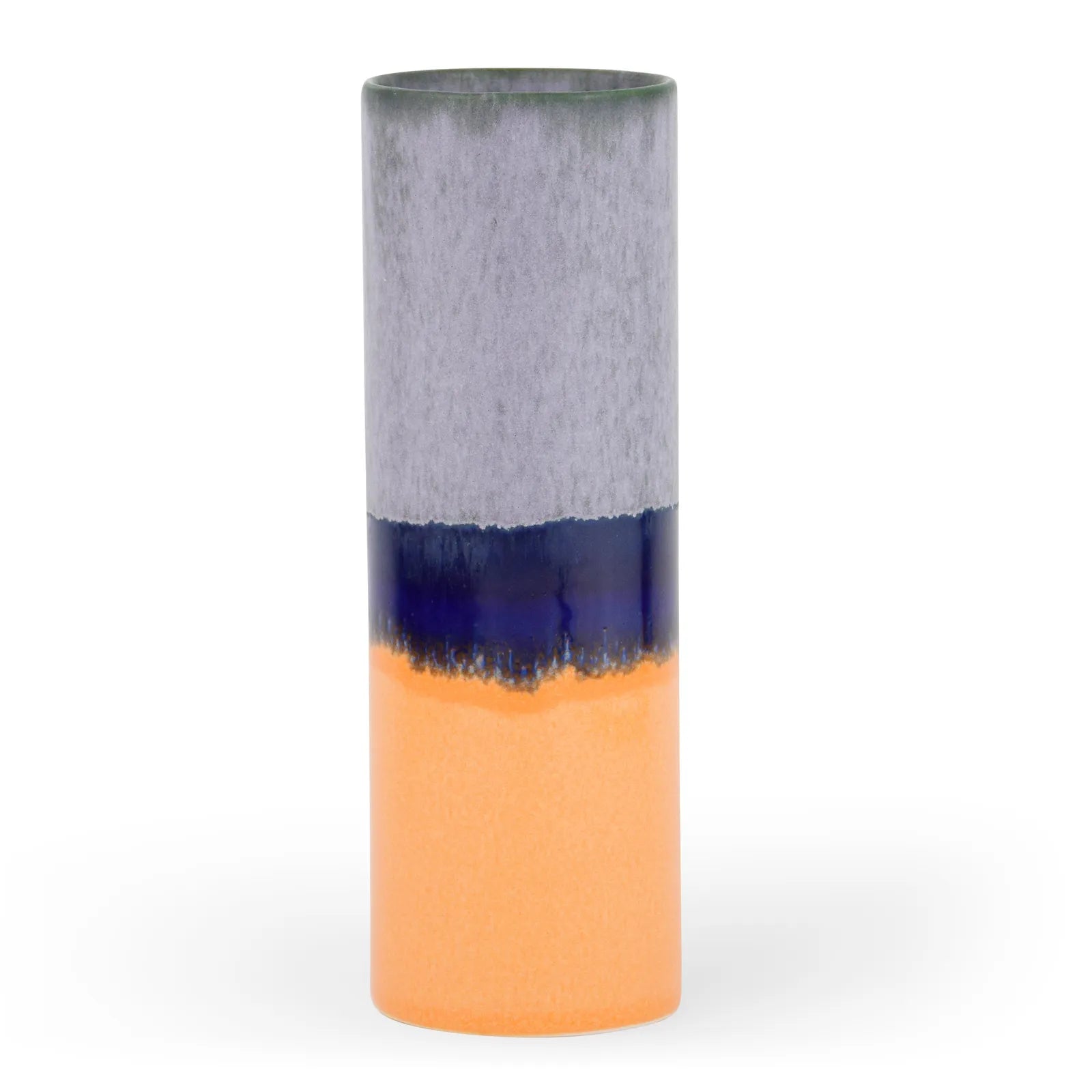 Handmade Porcelain Tube Vase – Slate Grey, Cobalt Blue & Pastel Orange