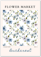 Bucharest Flower Market Art Print – Hand-Painted Wildflowers in Blue & Olive