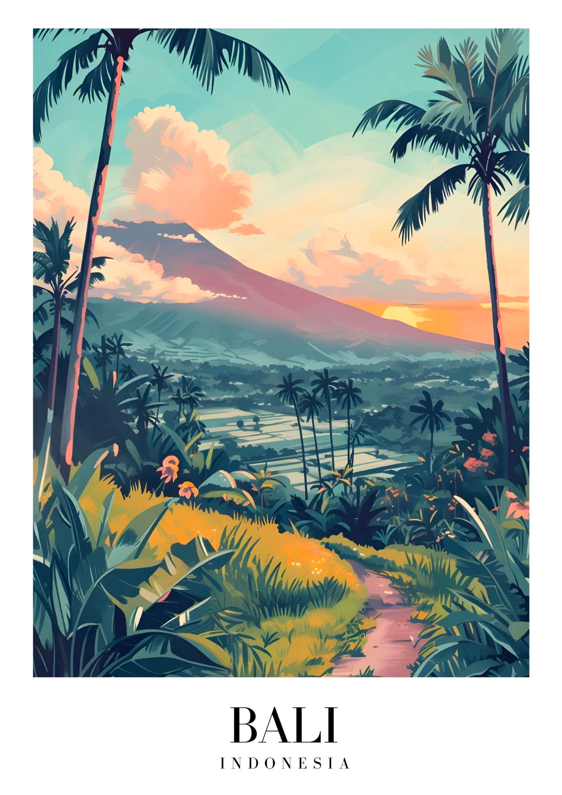 Bali Landscape Art Print With Terraced Fields And Mountain Views 3