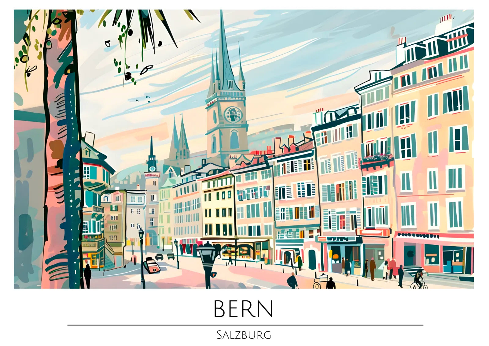 Charming Bern Street Scene with Church Spire Art Print 3