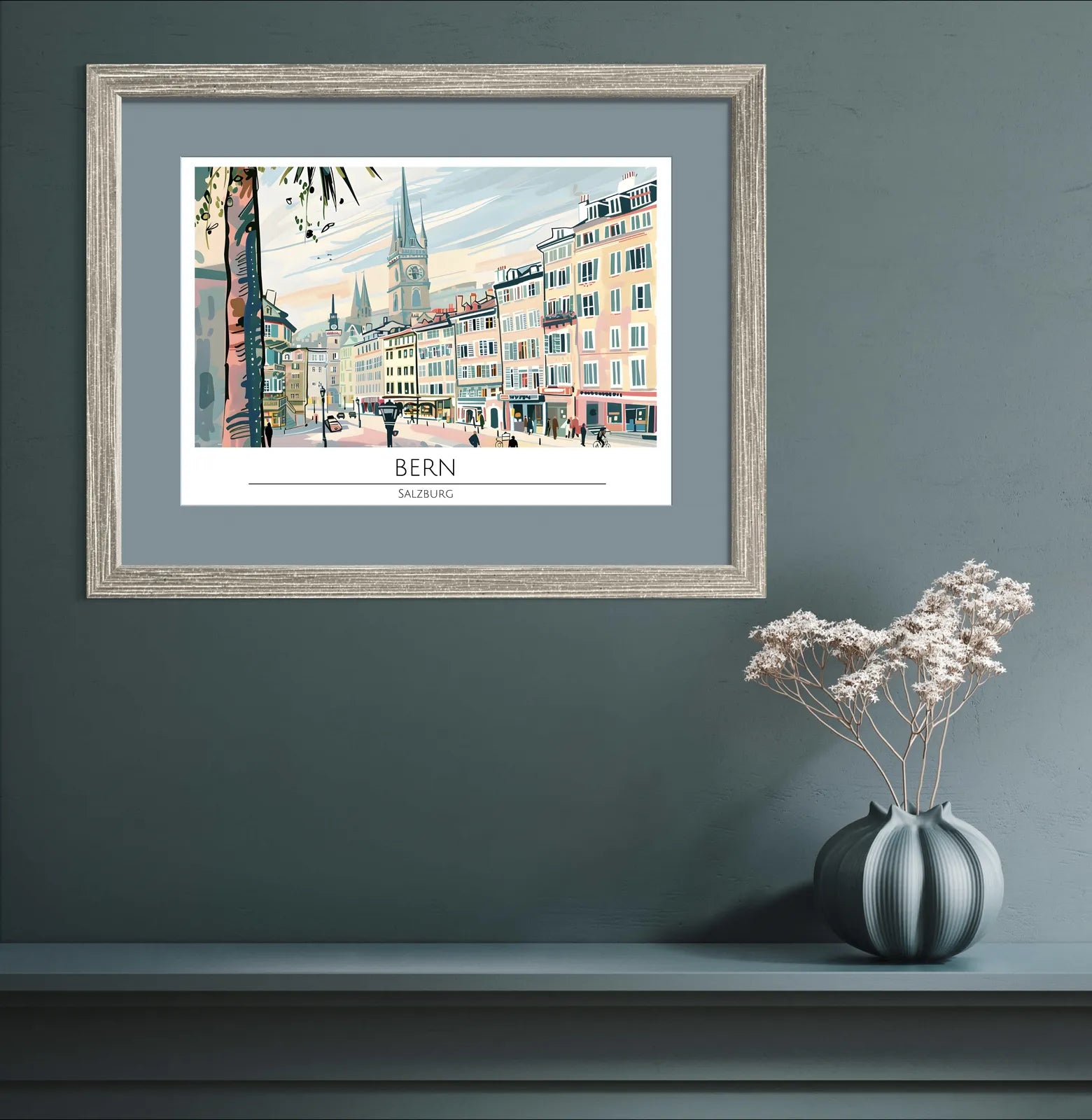 Charming Bern Street Scene with Church Spire Art Print 2