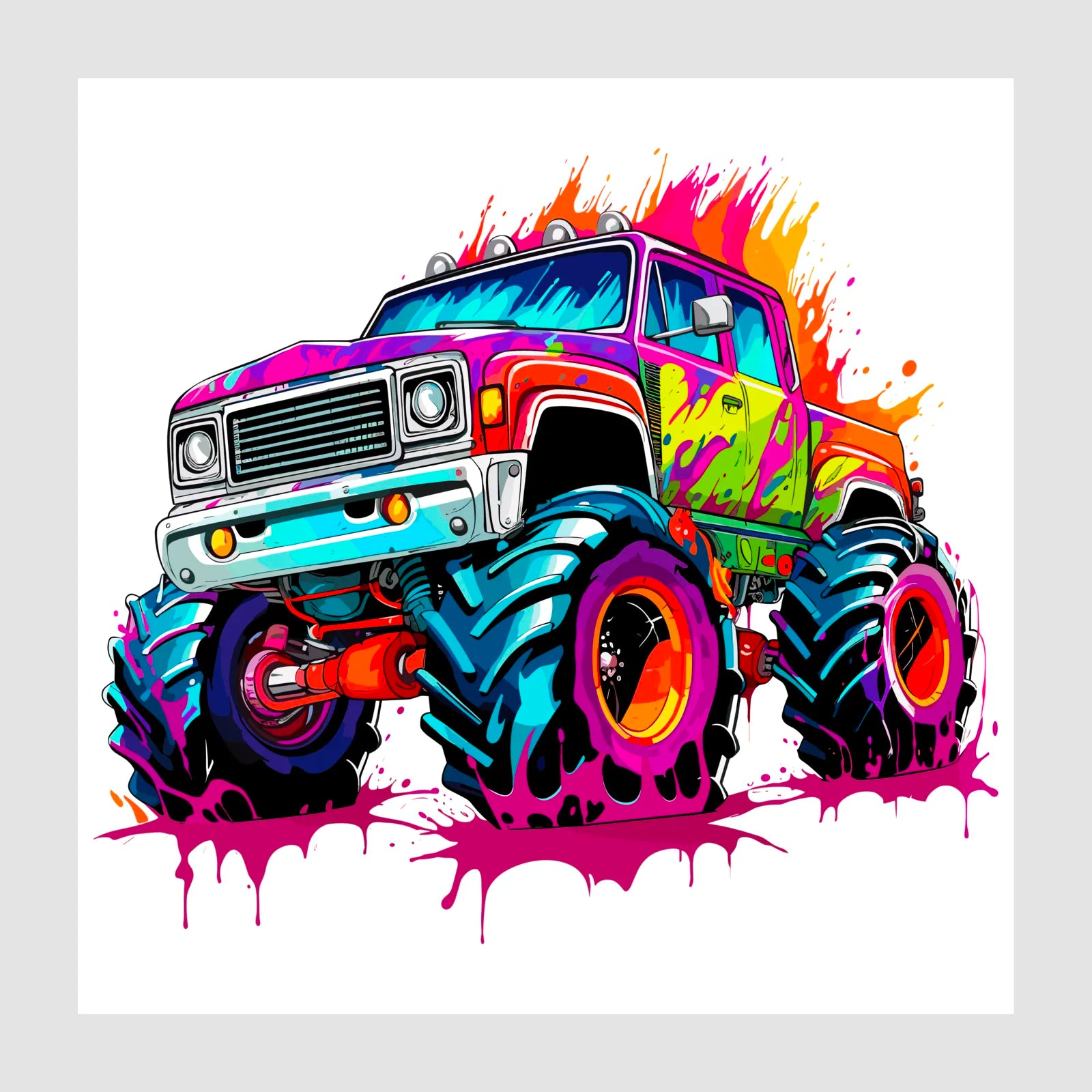 Eye Catching Paint Explosion Monster Truck Art Print 1