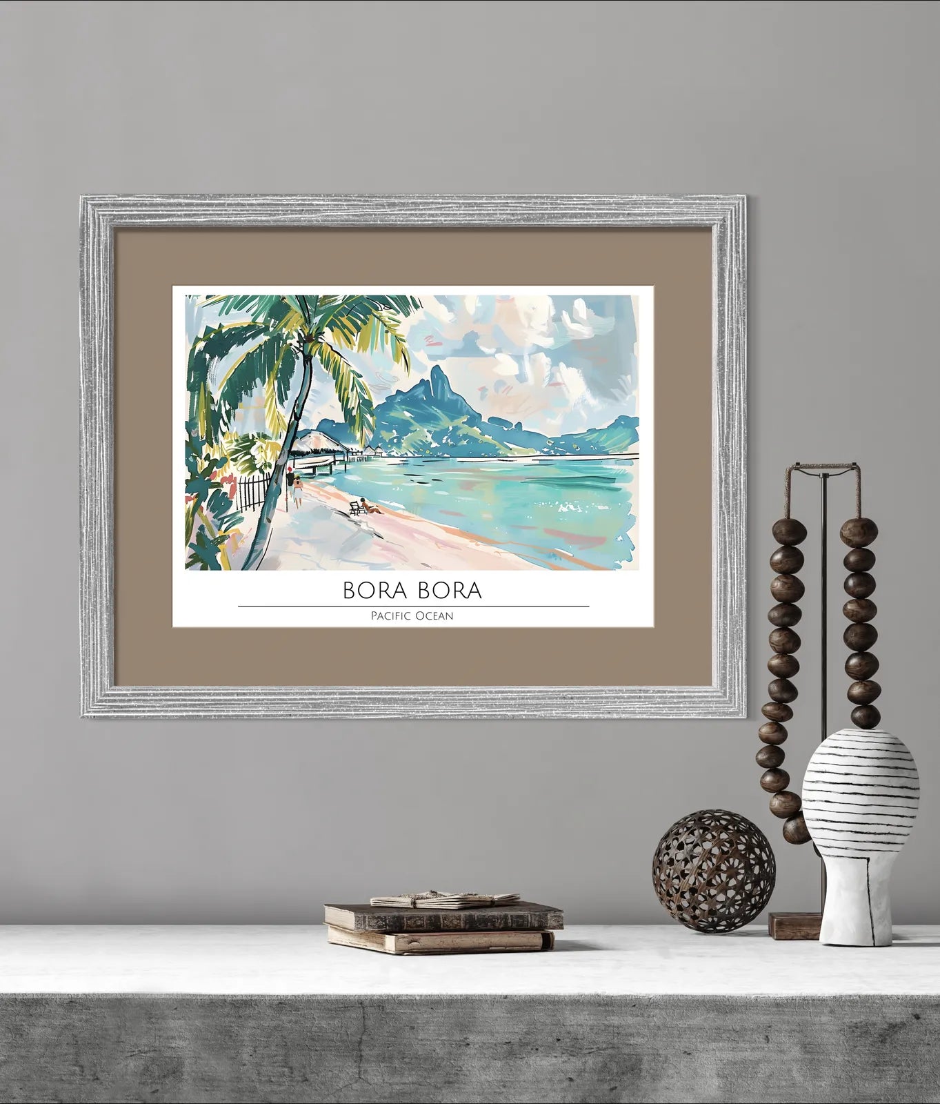 Bora Bora Beach with Mountains Art Print 2